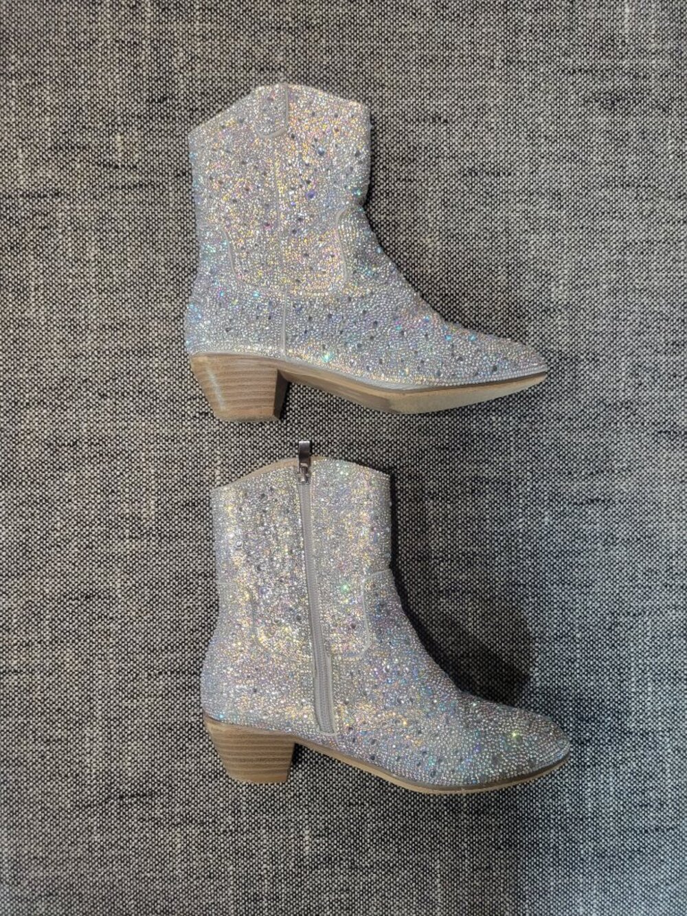 Badgley Mischka Girls Crystal Rhinestone Western Cowboy Boots Silver Size 4 - Picture 3 of 16